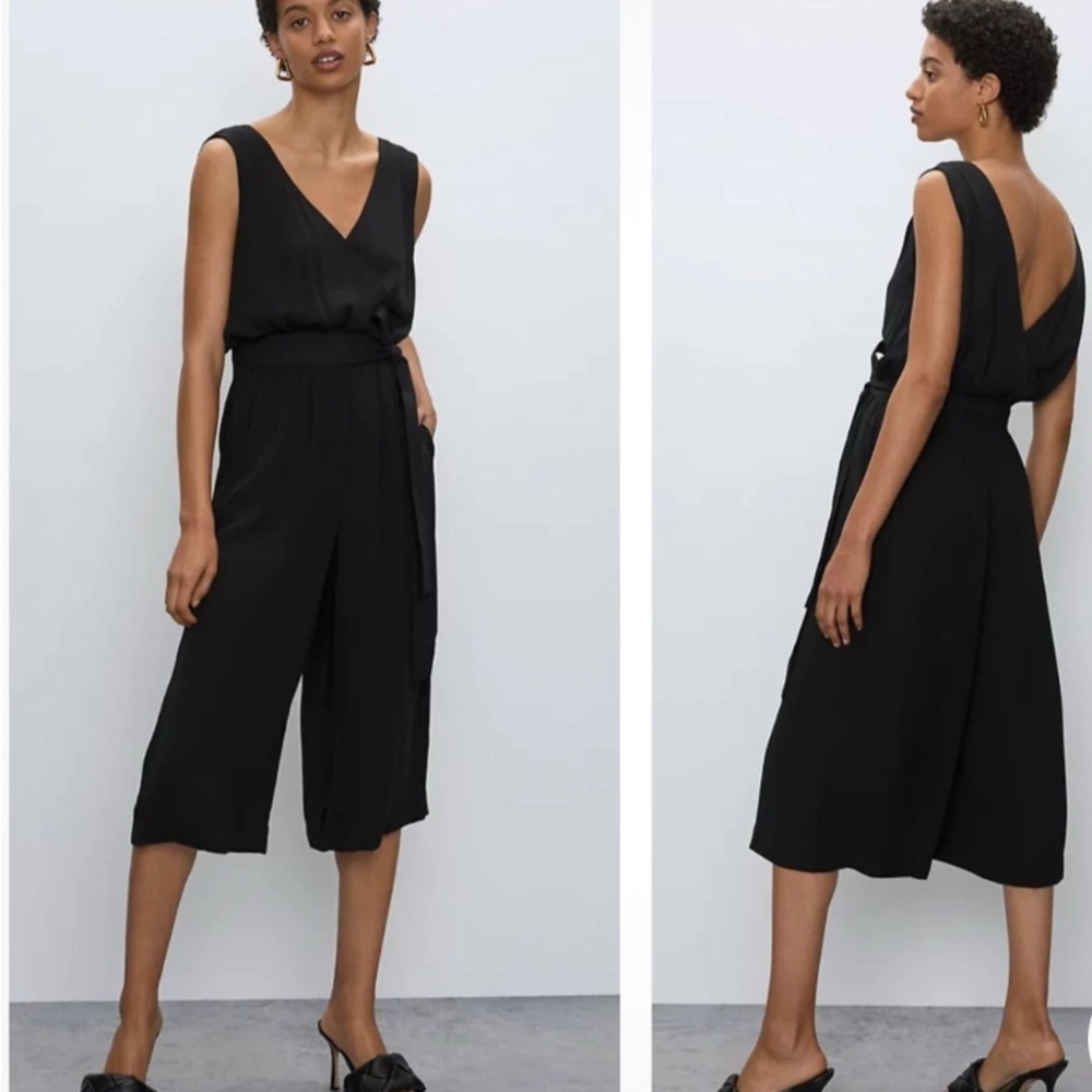 Babaton Aritzia Black Jumpsuit with Cropped Culotte Style